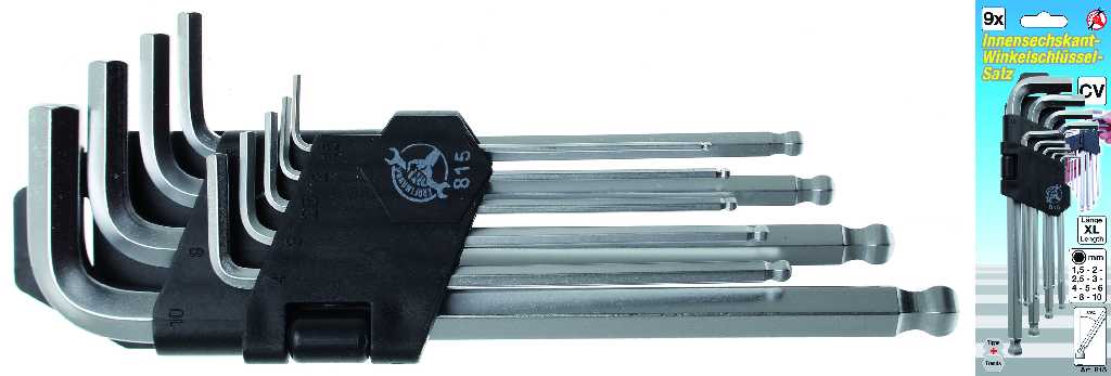 % BLISTER 9 LLAVES ACODADAS ALLEN/ALLEN BOLA LARGAS, Ø1,5-10 MM.
