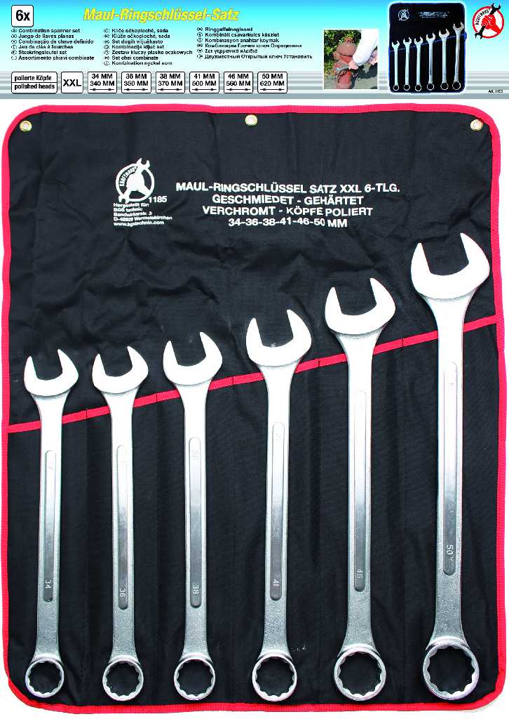 %  BOLSA DE 6 LLAVES COMBINADAS EXTRALARGAS XXL, 34 X 445 MM - 50 X 600 MM.