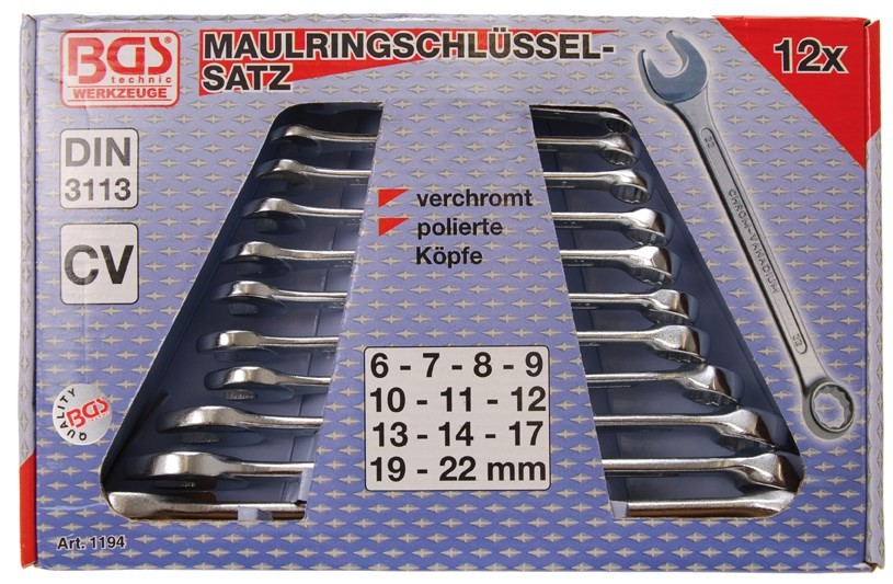 ESTUCHE 12 LLAVES COMBINADAS, DIN 3113, (6 - 22 MM)
