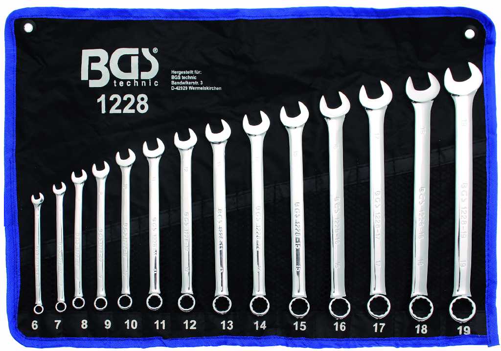 BOLSA 14 LLAVES COMBINADAS EXTRALARGAS PULIDAS, 6 X 125 - 19 X 280 MM