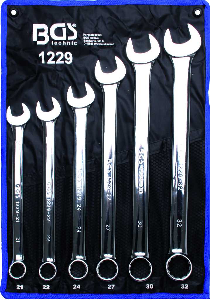 BOLSA 6 LLAVES COMBINADAS EXTRALARGAS PULIDAS, 21 X 300 - 32 X 450 MM