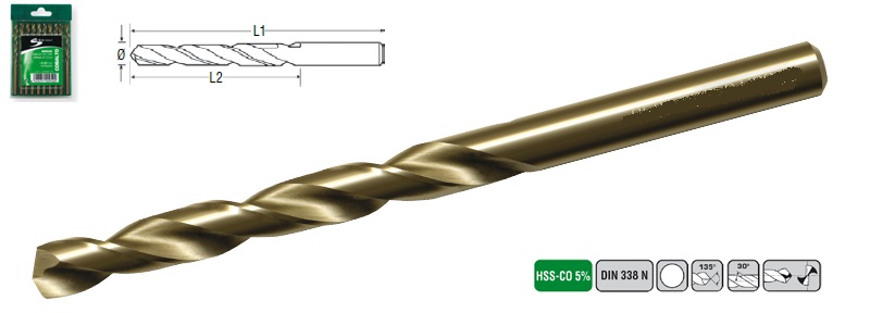 BLISTER 10 BROCAS DE ACERO-HSS COBALTO, 8.0 MM.