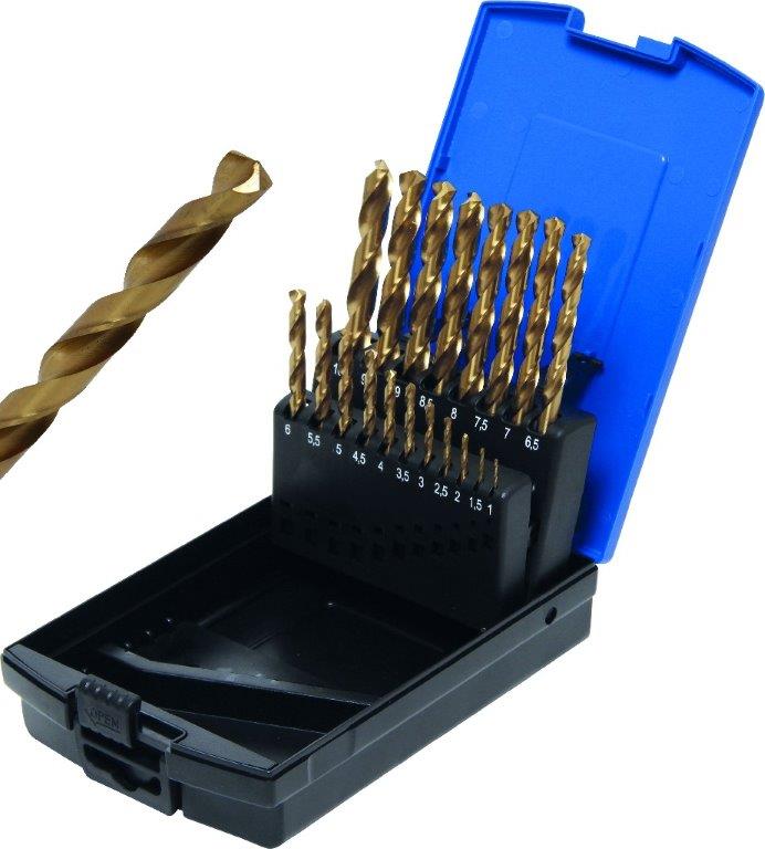 ESTUCHE 19 BROCAS HELICOIDALES ACERO HSS-G RECUBIERTO DE TITANIO ( Ø 1,0  - 10,0 MM.)
