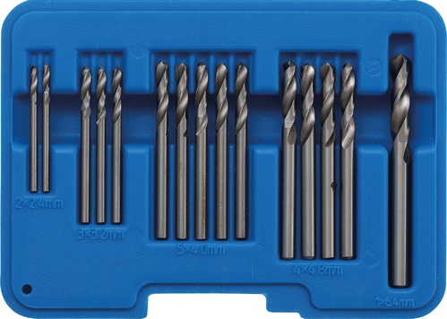 ESTUCHE DE 15 BROCAS DE REMACHES CIEGOS, ACERO HSS (Ø 2,4 - 6,4 MM.)