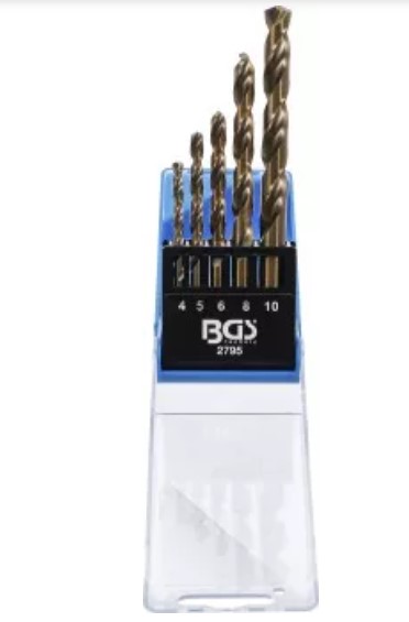 ESTUCHE DE 5 PIEZAS BROCAS ESPIRALES | ACERO HSS AL COBALTO 5% | 4 - 10 MM |