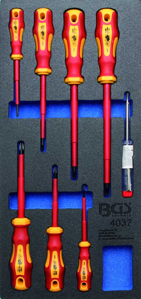 BANDEJA 1/3 DE POLIFOAM CON 8 DESTORNILLADORES VDE/GS-TÜV/GS 1.000 V. PLANOS Y PHILLIPS