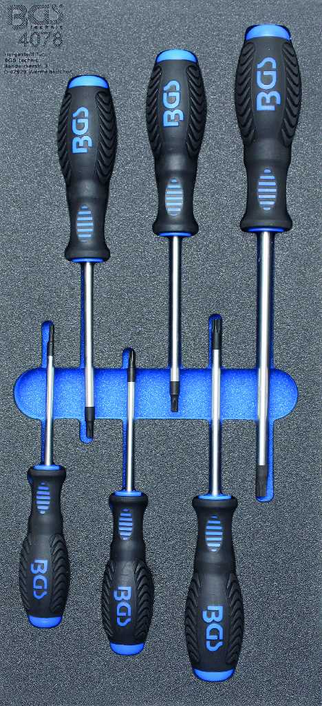 BANDEJA 1/3 DE POLIFOAM CON 6 DESTORNILLADORES TORX (T15 - T40) CON MANGO BICOMPONENTE ERGONÓMICO