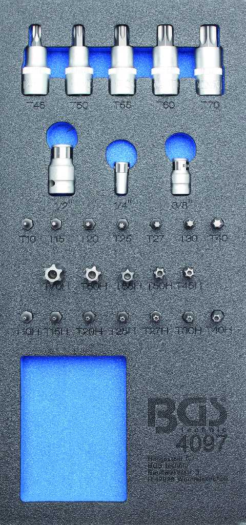 BANDEJA 1/3 DE POLIFOAM CON 27 PCS TORX ( 5 VASOS CORTOS 1/2