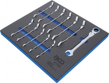 BANDEJA 2/3 DE POLIFOAM CON LLAVES COMBINADAS CON CARRACA ARTICULADAS 180º (8 - 19 MM.)