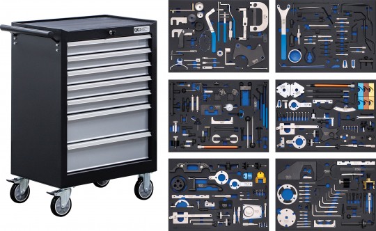 CARRO PORTAHERRAMIENTAS DE 7 CAJONES CON 6 DOTACIONES DE CALADOS DE DISTRIBUCIÓN UNIVERSAL, 270 UTILES (GT104235 + GT104134 + GT104135 + GT104136 + GT104137 + GT104138 + GT104139)