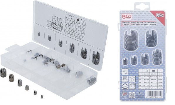 ESTUCHE DE 32 INSERTOS AUTORROSCANTES (M3 X 0,5 - M10 X 1,5 MM.), FORMA CONICA
