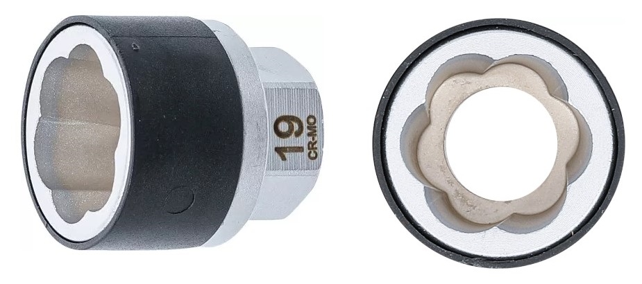 VASO CORTO ENTRADA HEX. 19 MM  EN ESPIRAL, 19 MM., PARA EXTRACCIÓN TORNILLO ANTIRROBO