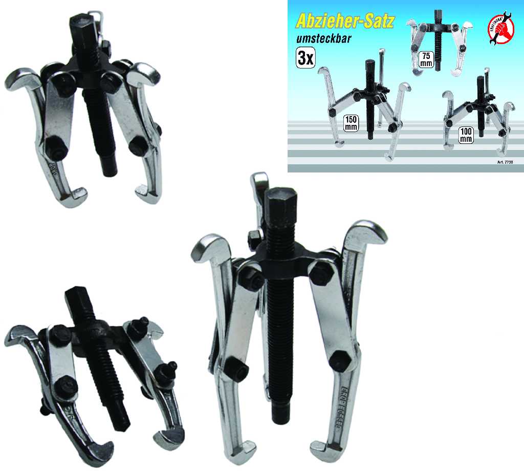SET 3 EXTRACTORES DE 3 PATAS REVERSIBLES ( Ø 75 MM - 100 Y 150 MM)
