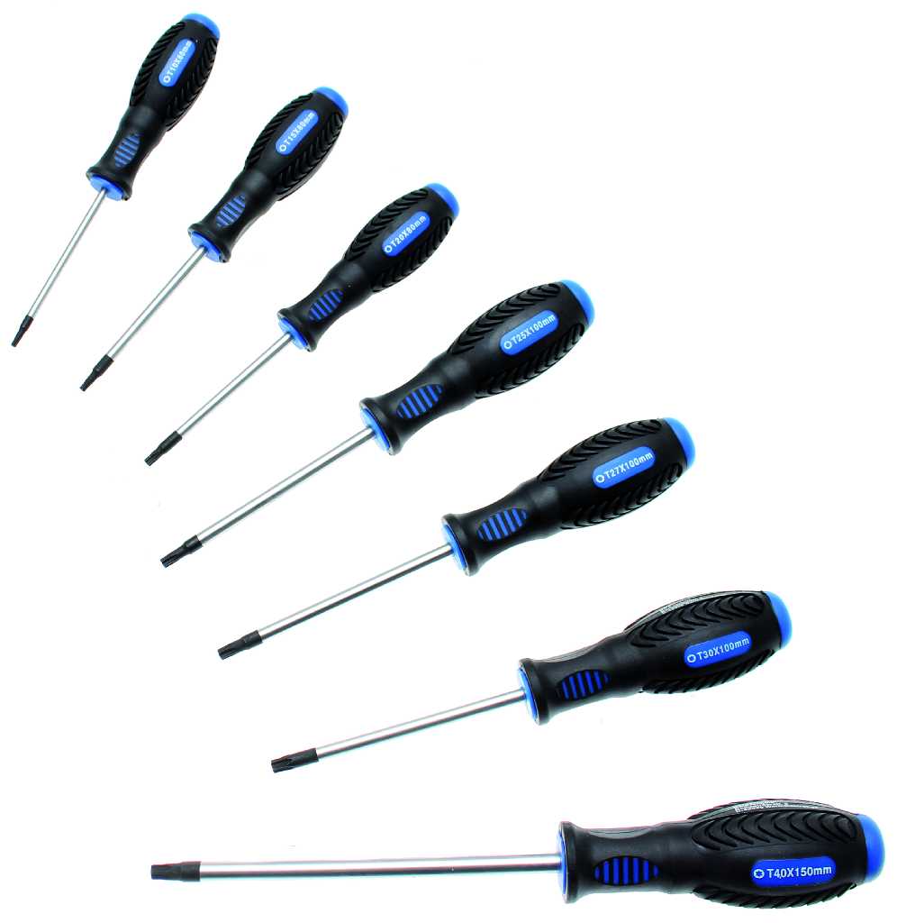 BLISTER 7 DESTORNILLADORES MANGO BIMATERIA ANTIDESLIZANTE TORX CON PUNTA ENDURECIDA (T10 -T40)