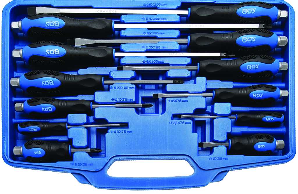 ESTUCHE 12 DESTORNILLADORES DE GOLPEO REFORZADOS PLANOS Y PHILLIPS, MANGO BIMATERIA ERGONOMICO