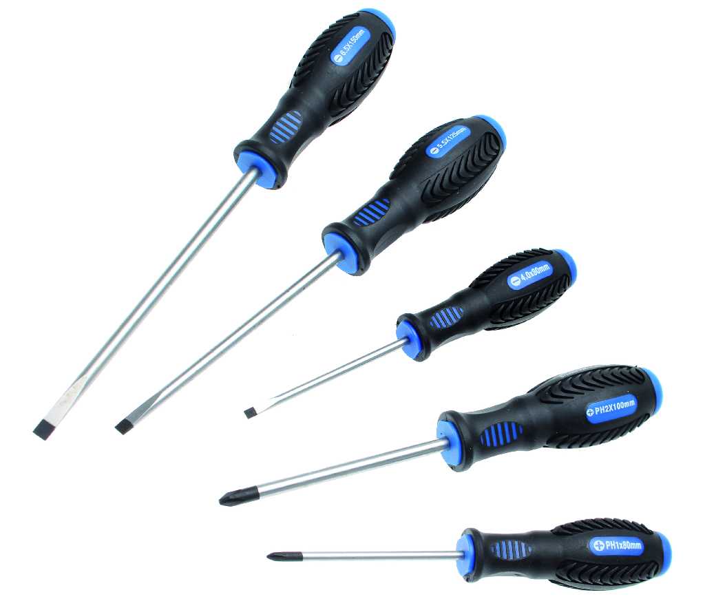BLISTER 5 DESTORNILLADORES PROFESIONALES PLANOS Y PHILLIPS