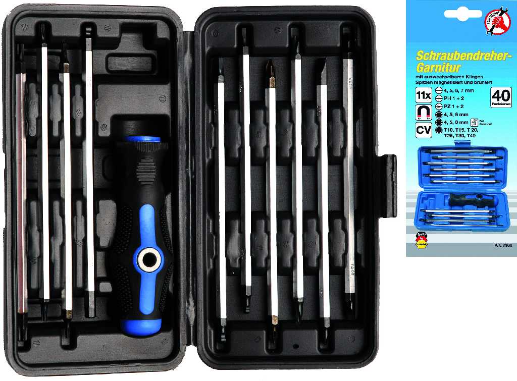 ESTUCHE MANGO DESTORNILLADOR + 10 VARILLAS REVERSIBLES INTERCAMBIABLES (ALLEN BOLA - TORX -PLANO - PH Y PZ),KRAFTMANN