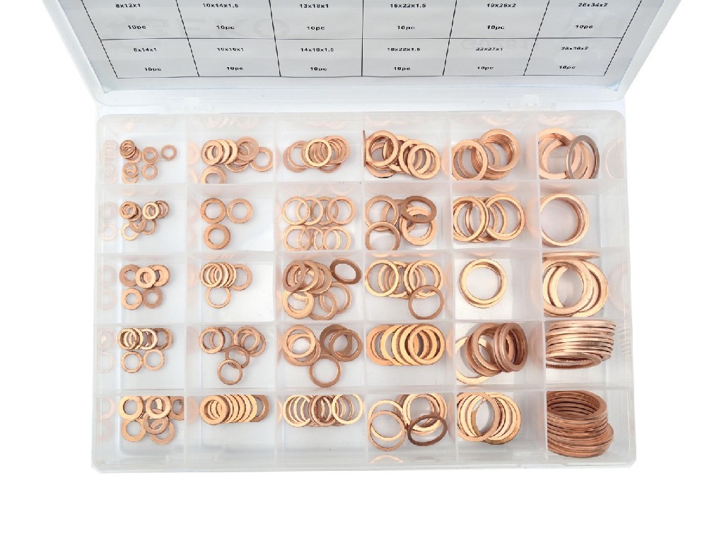 ESTUCHE 300 ARANDELAS DE COBRE (Ø 5X 9 X 1.0 - 28 X 36 X 2.0 MM.) PARA TAPON DE CARTER MOTOR