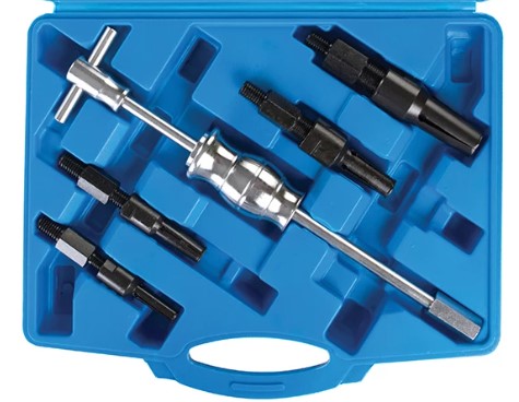 ESTUCHE 5 UTILES DE EXTRACCIÓN DE RODAMIENTOS INTERNOS (Ø 10 - 14 / 15 - 19 / 18 - 26 / 25 - 32 MM.) CON MARTILLO DESLIZANTE (1430 GRS X 370 MM), KRAFTMANN