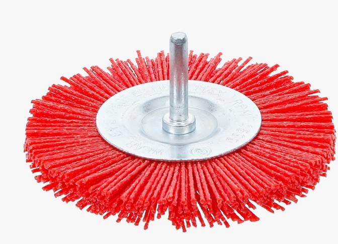 CEPILLO  DE NYLON GRUESO PARA MATERIALES BLANDOS, CIRCULAR 100 MM. CON VASTAGO 6 MM.