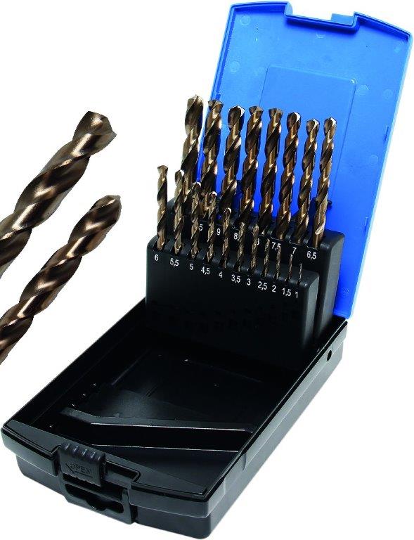 ESTUCHE 19 BROCAS ACERO HSS-G M35 COBALTO DE LARGA DURACIÓN (  Ø 1.0 - 1.5 - 2.0 - 2.5 - 3.0 - 3.5 - 4.0 - 4.5 - 5.0 - 5.5 -  6.0 - 6.5 - 7.0 - 7.5 - 8.0 -  8.5 - 9.0 - 9.5 - 10.0 MM.)