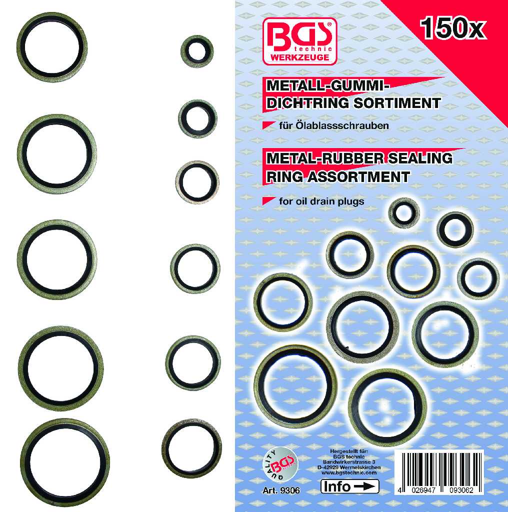 ESTUCHE 150 ARANDELAS DE METAL-GOMA PARA TORNILLOS DE CARTER (Ø M6 - M8 - M10 - M12 - M14 - M16 - M18 - M20 - M22 - M24)