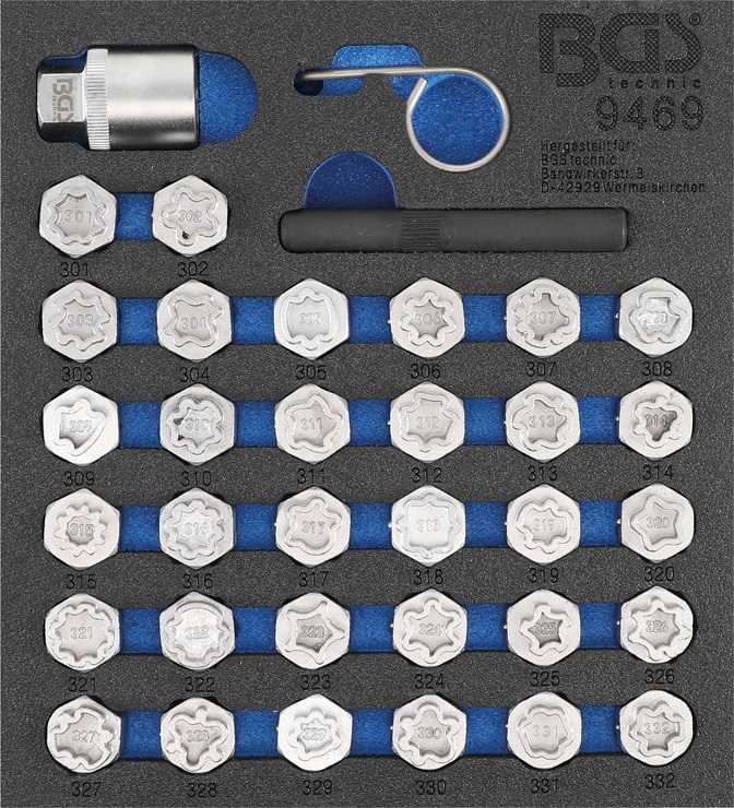 BANDEJA 1/6 DE POLIFOAM CON 35 VASOS HEX. CON PUNTAS ESPECIALES PARA SUSTITUCIÓN DE TORNILLOS ANTIRROBO MERCEDES BENZ