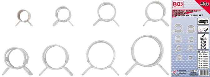 % ESTUCHE SURTIDO DE 80 ABRAZADERAS DE FLEJE DE ACERO (MARIPOSA Ø 6,5 - 8 - 10 - 11 - 12 - 14 - 16 - 18 MM. X 10 UDS)