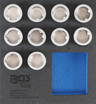 BANDEJA 1/6 DE POLIFOAM CON 10 VASOS MULTIFORMA PARA DESMONTAJE DE LOS BLOQUEOS DE LLANTA ORIGINALES DE LAND ROVER (#A-#B-#C-#D-#E-#F-#G-#H-#I-#J)