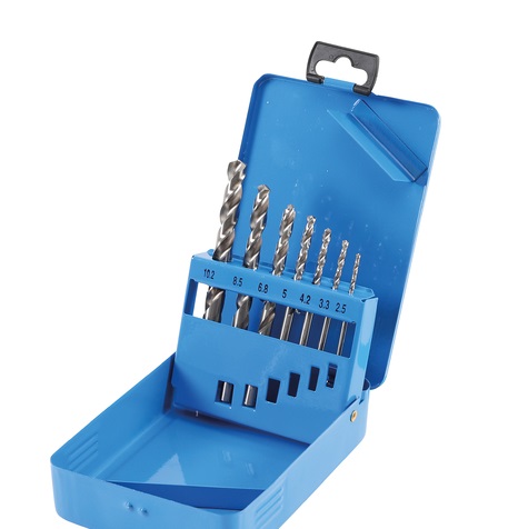 ESTUCHE 7 BROCAS HELICOIDALES ACERO HSS CORTE TRANSVERSAL 135º ( Ø 2,5 -3,3 - 4,2 - 5,0 - 6,8 - 8,5 - 10,2 MM.)