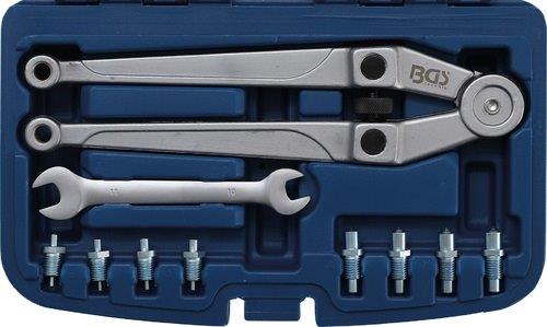ESTUCHE LLAVE DE COMPAS AJUSTABLE + 8 PERNOS INTERCAMBIABLES (  2,5 - 4 / 3 - 5 / 6 - 8 / 7 - 9 MM.) + LLAVE FIJA 10 X 11 MM.