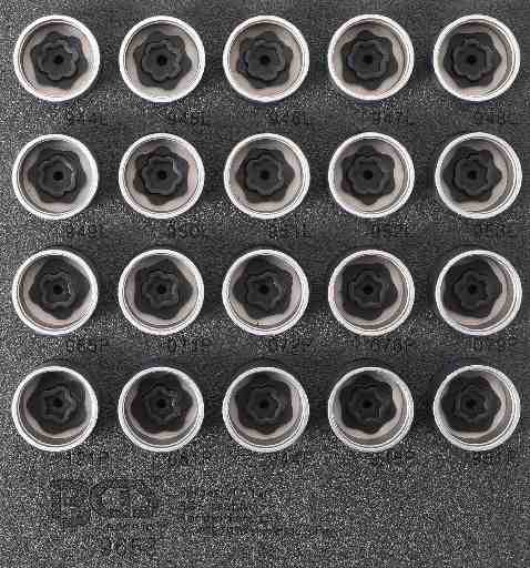 BANDEJA 1/6 DE POLIFOAM CON 20 VASOS HEX. 19 MM. (LARGO 42,5 MM.)PARA SUSTITUCIÓN DE TORNILLOS ANTIRROBO DE VOLVO