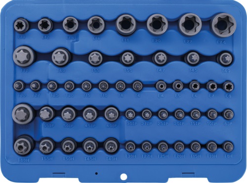 % ESTUCHE 52 VASOS REFORZADOS TORX TIPO E - VASOS REFORZADOS CON PUNTA TORX / TORX-H / TORX-PLUS, 1/4
