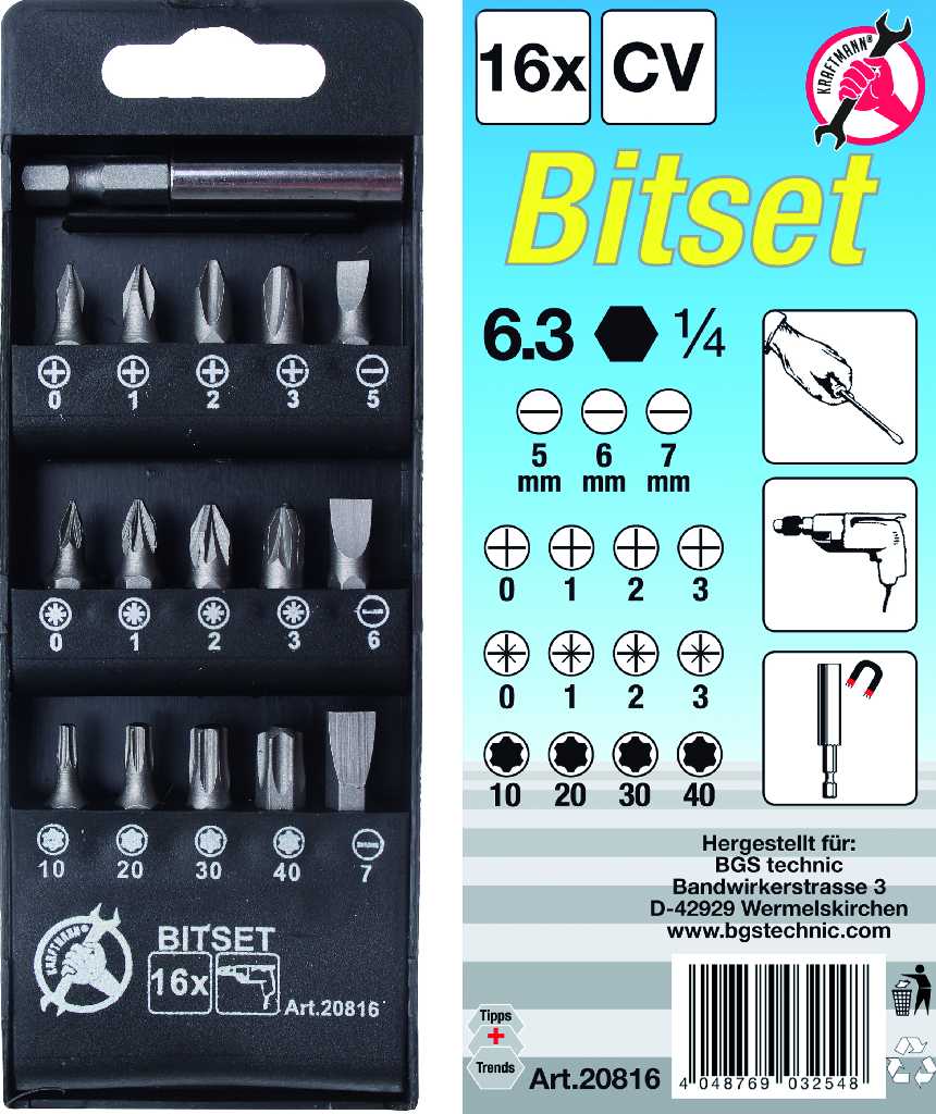 % BLISTER 15 PUNTAS, PLANAS, PHILIPS, POZIDRIV Y TORX 1/4