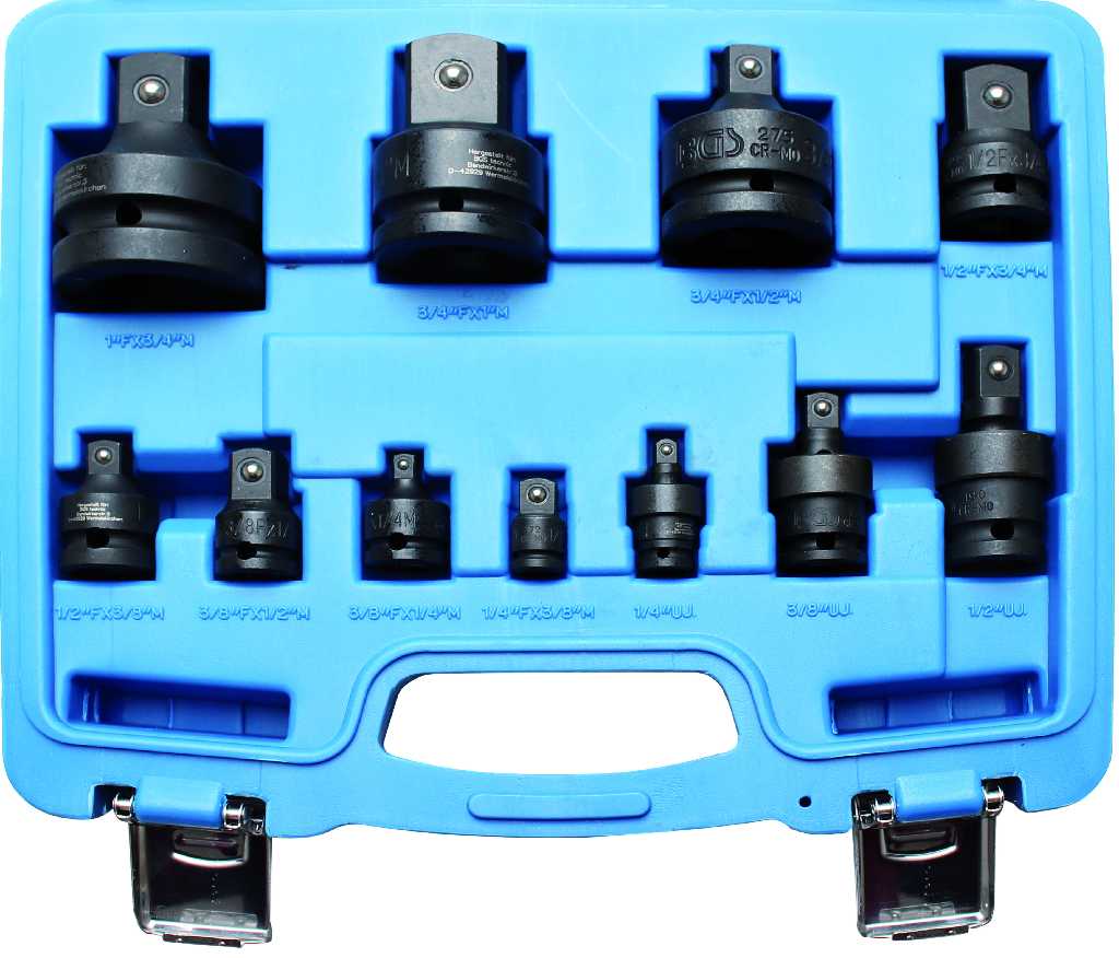 ESTUCHE 11 PCS. DE ADAPTADORES Y ARTICULACIONES DE IMPACTO, 1/4