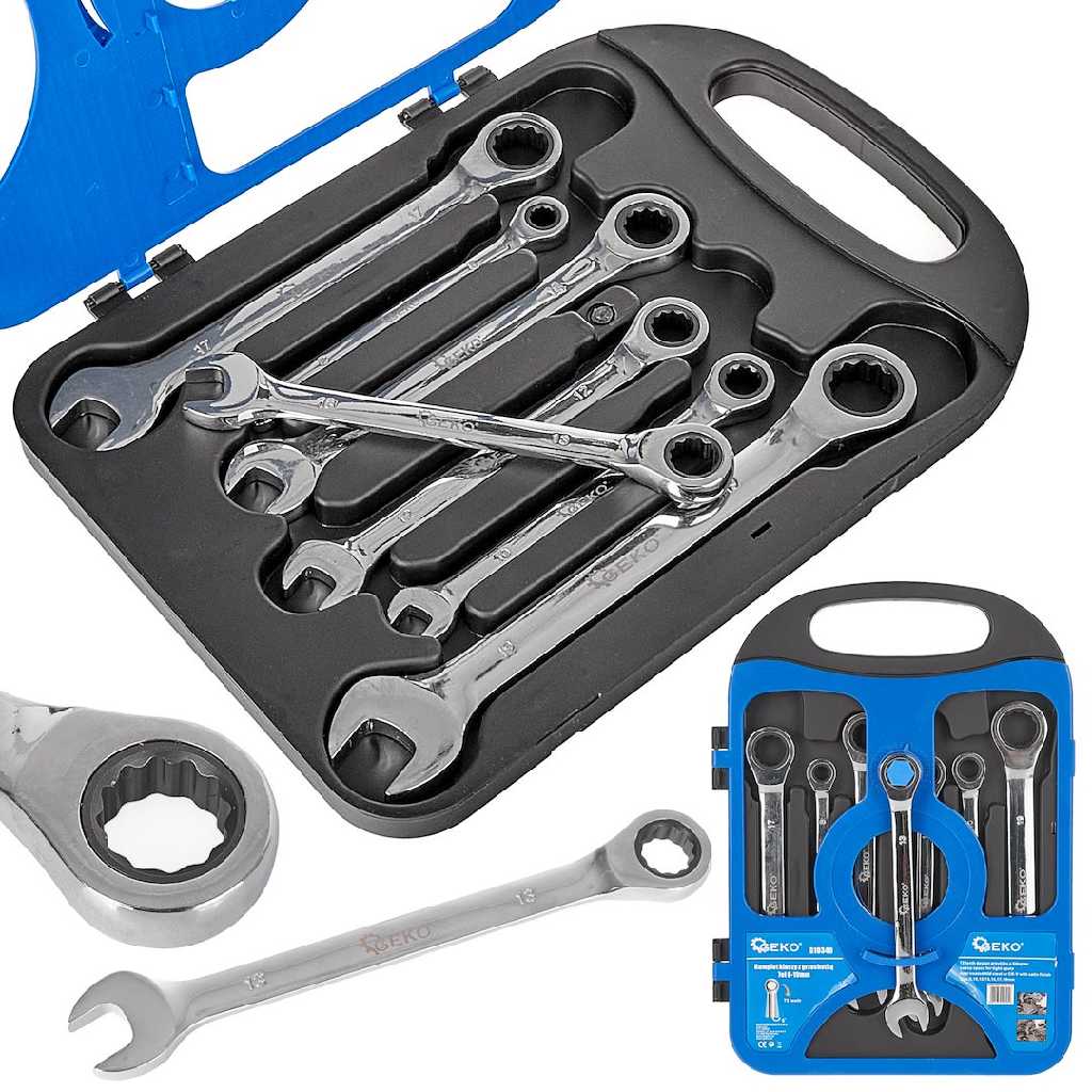 ESTUCHE 7 LLAVES COMBINADAS DE CARRACA 72 D. (8 - 19 MM.) BIHEX.