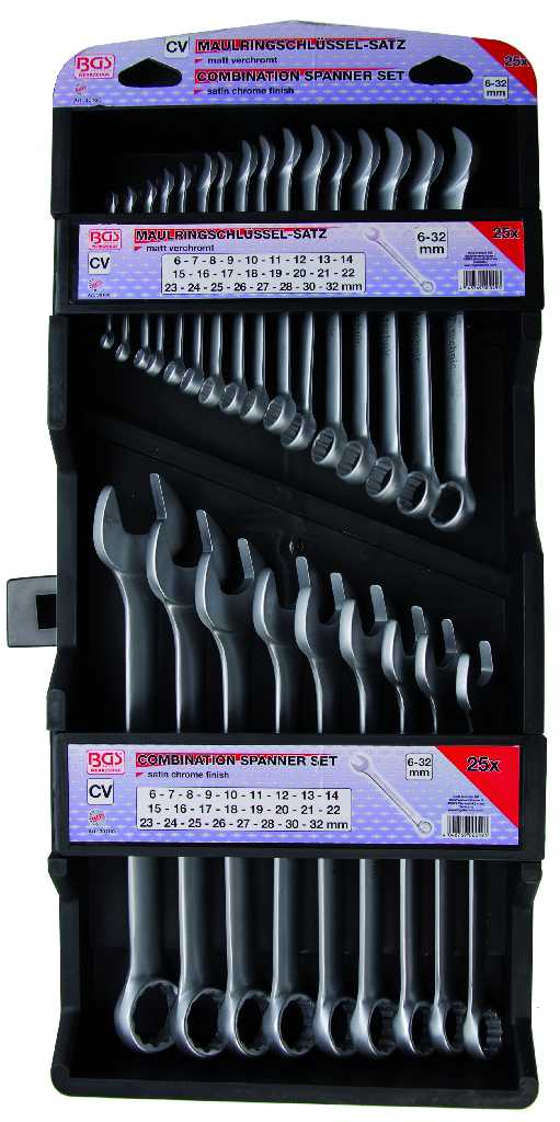 ESTUCHE 25 LLAVES COMBINADAS SATINADAS, DIN ISO 3113-A, 6 - 32 MM.