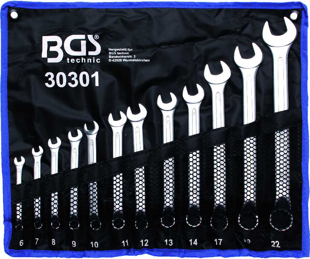 BOLSA 12 LLAVES COMBINADAS ACODADAS, DIN 3113 - ISO 3318;  6 - 22 MM