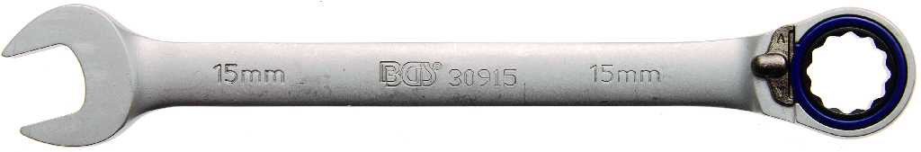 %  LLAVE COMBINADA 15º REVERSIBLE 72 D. C/TRINQUETE, 15 MM