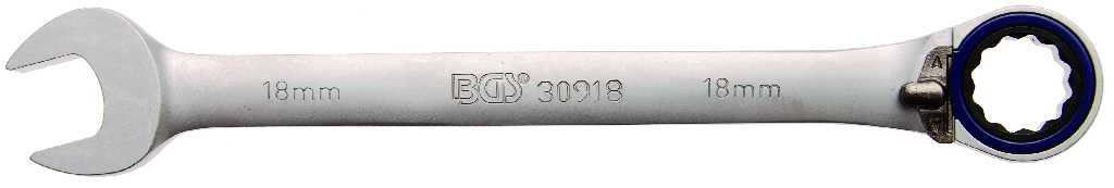 %  LLAVE COMBINADA 15º REVERSIBLE 72 D. C/TRINQUETE, 18 MM