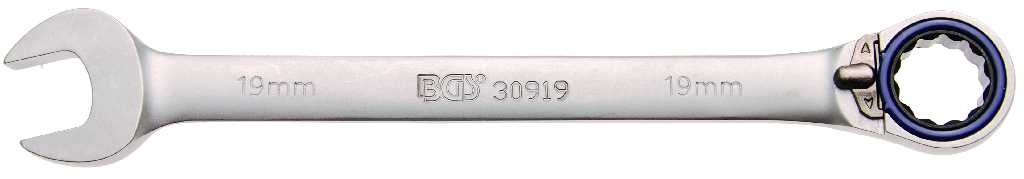 %  LLAVE COMBINADA 15º REVERSIBLE 72 D. C/TRINQUETE, 19 MM