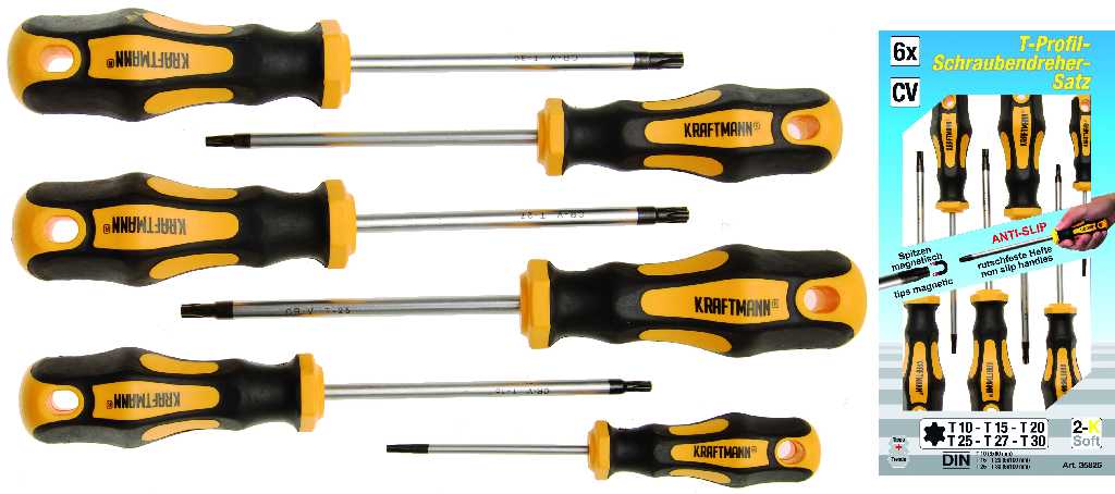 BLISTER 6 DESTORNILLADORES TORX, (T10 - T30) MANGO BIMATERIA