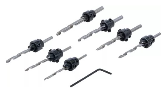 BLISTER 7 BROCAS DE AVELLANAR ACERO HSS (3 - 6 MM.) + LLAVE ACODADA ALLEN DE MONTAJE