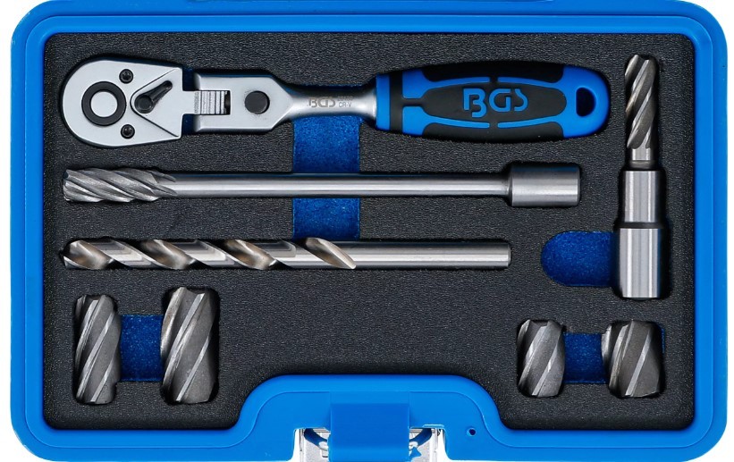 ESTUCHE DE CARRACA  ARTICULADA + 7 FRESAS DE REPAPACION DEL SENSOR ABS ( FRESA Ø 10 / 18 MM) APTO PARA GRUPO VAG Y OPEL
