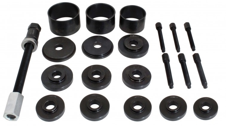 ESTUCHE 21 UTILES SUSTITUCIÓN SILENTBLOCKS DE RUEDA UNIVERSAL (Ø 55.5 - 91 MM), ADECUADO PARA VEHICULOS CON TRACCION DELANTERA