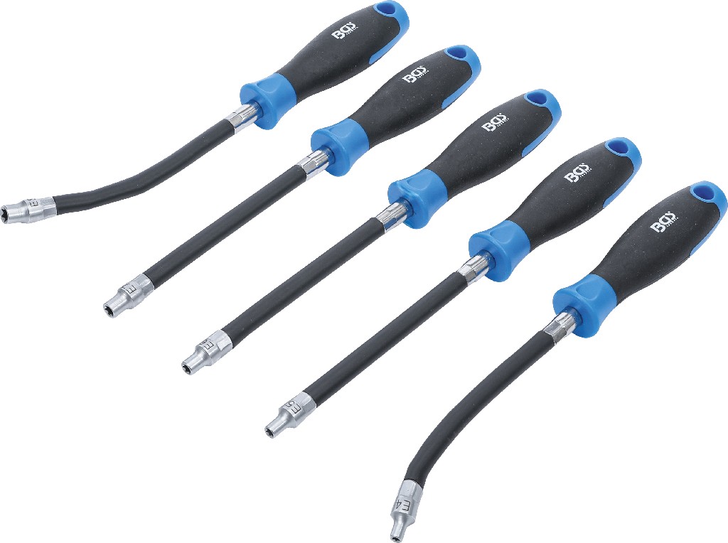 ESTUCHE 5 DESTORNILLADORES FLEXIBLES CON MANGO BICOMPONENTE, TORX *TIPO E* (E4 – E5 – E6 – E7 – E8)