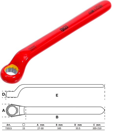 LLAVE ESTRELLA  ACODADA DE UNA BOCA BIHEX. CON AISLAMIENTO VDE HASTA 1.000 V. SEGÚN EN 60900/IEC 60900, 15 MM.