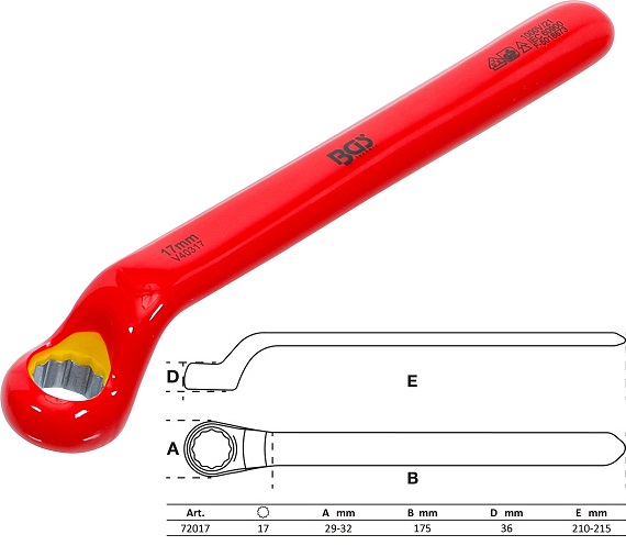 LLAVE ESTRELLA  ACODADA DE UNA BOCA BIHEX. CON AISLAMIENTO VDE HASTA 1.000 V. SEGÚN EN 60900/IEC 60900, 17 MM.