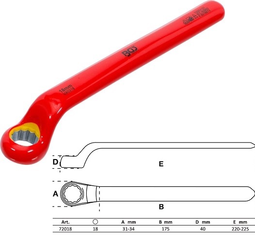 LLAVE ESTRELLA  ACODADA DE UNA BOCA BIHEX. CON AISLAMIENTO VDE HASTA 1.000 V. SEGÚN EN 60900/IEC 60900, 18 MM.
