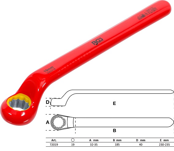 LLAVE ESTRELLA  ACODADA DE UNA BOCA BIHEX. CON AISLAMIENTO VDE HASTA 1.000 V. SEGÚN EN 60900/IEC 60900, 19 MM.